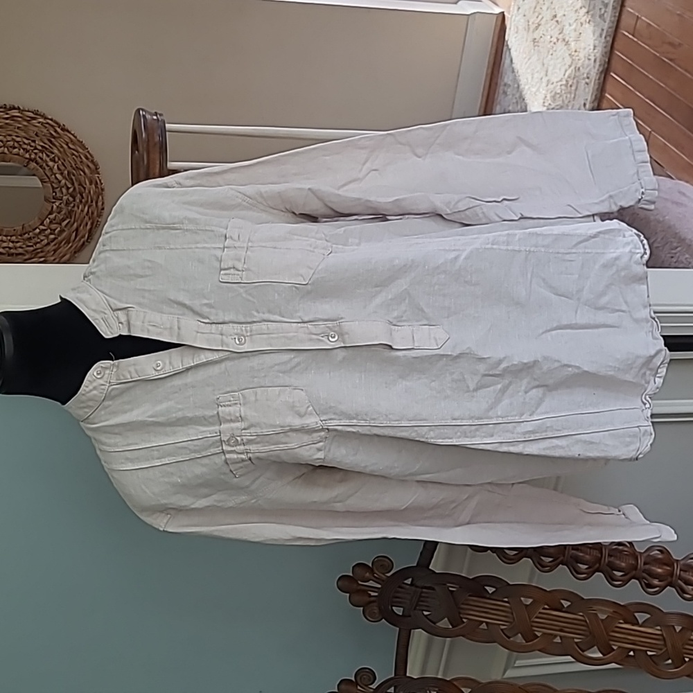 Cubavera Natural Linen Long Sleeve Top M